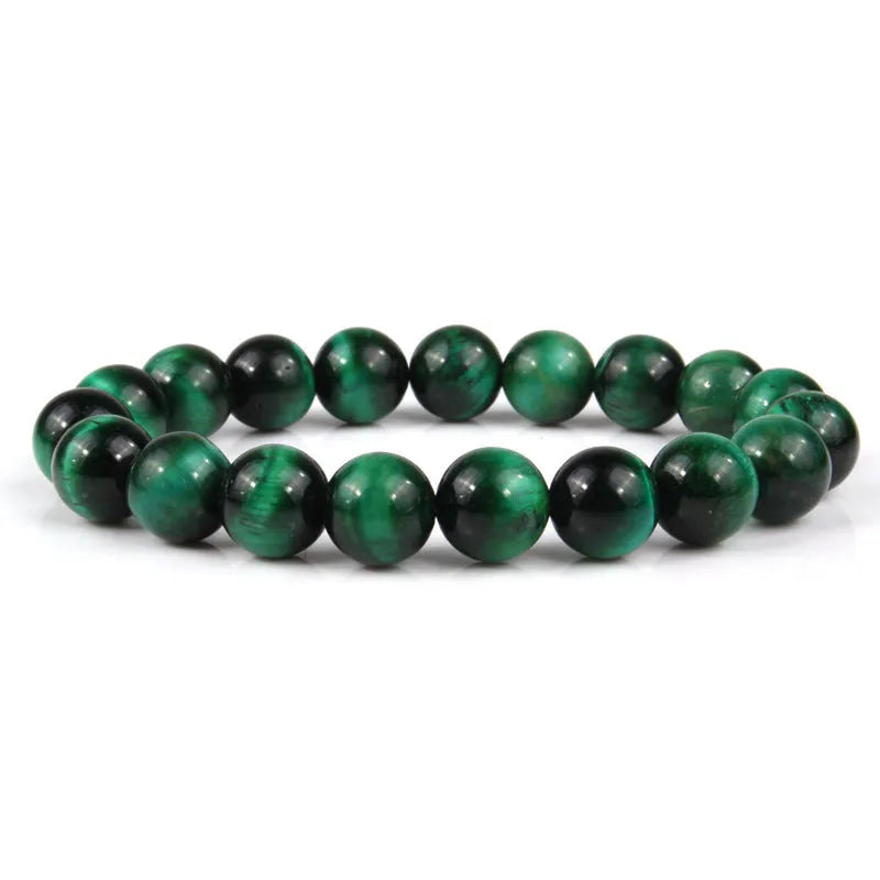Unisex tigereye crystal bead bracelet with round geometric beads, shown in a dark blue variant.