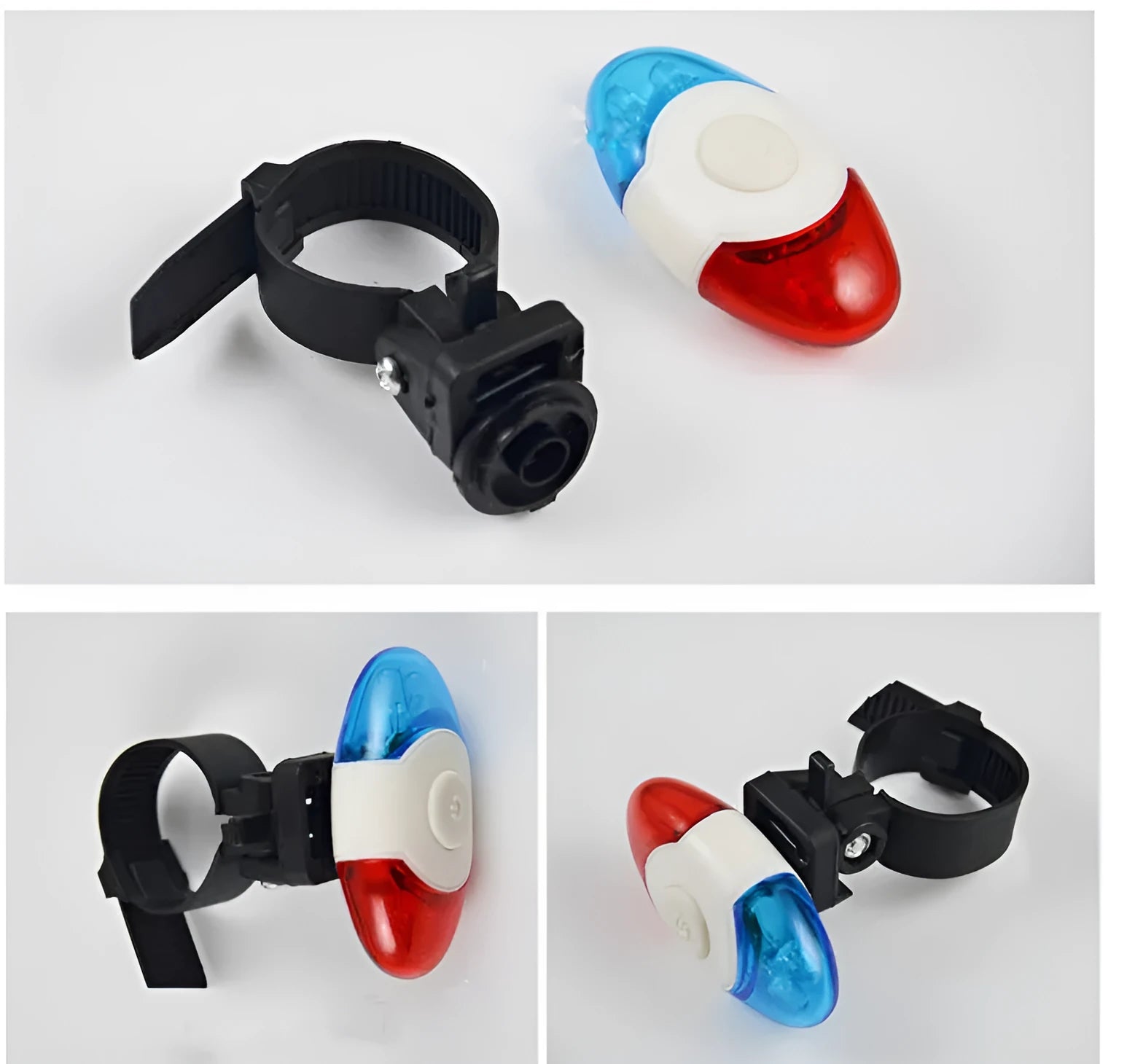 Red and blue 4 LED tail light with adjustable base for bicycle safety