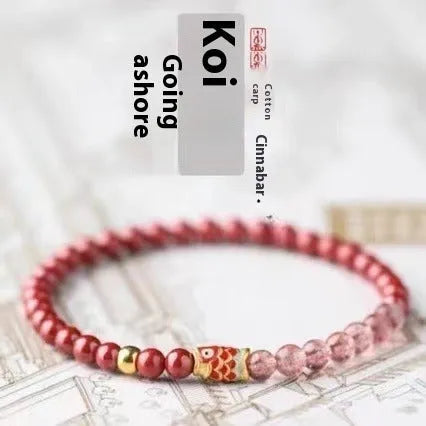Women's purple cinnabar and strawberry quartz bracelet with peach blossom lucky beads