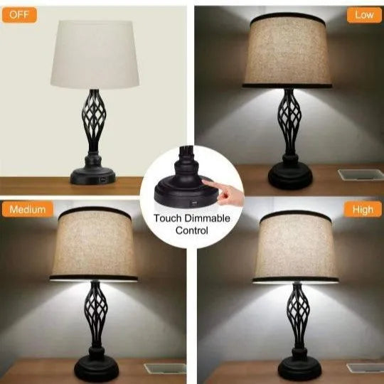 European style alloy bedside lamp with touch control and USB charging port