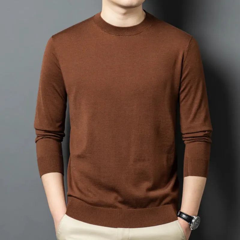 Men's round neck wool and silk blend sweater in various colours for winter wear
