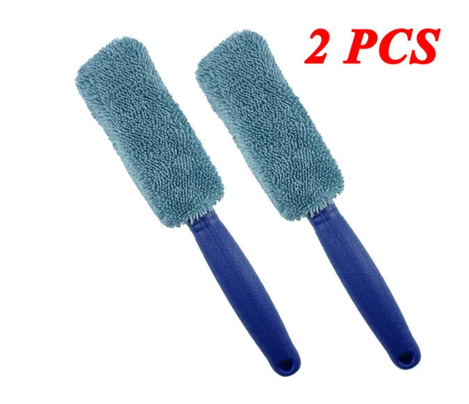 Microfiber car tyre brush with long 29cm handle in grey colour for wheel cleaning