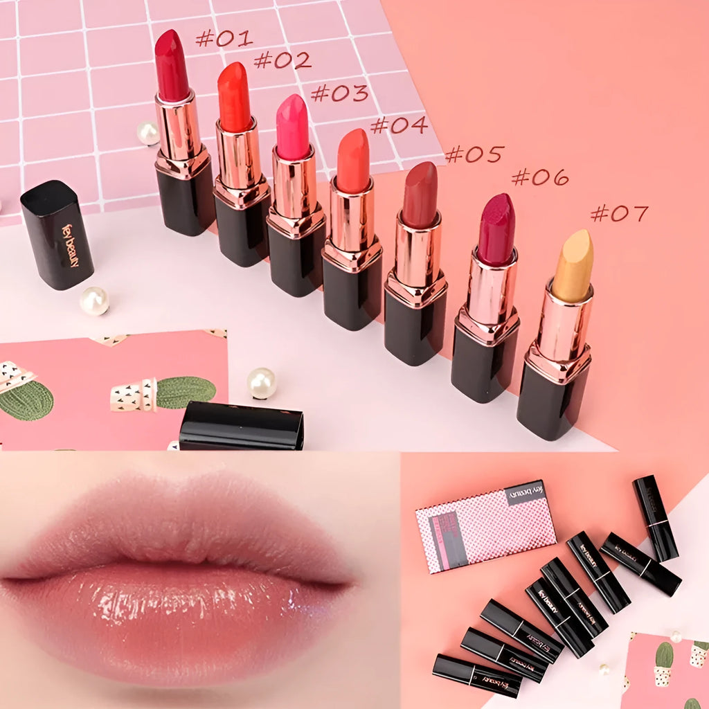 Fey Beauty Cameo Brown nude moisturising lipstick bullet, 3.8g, shown with no stain on a white cup.