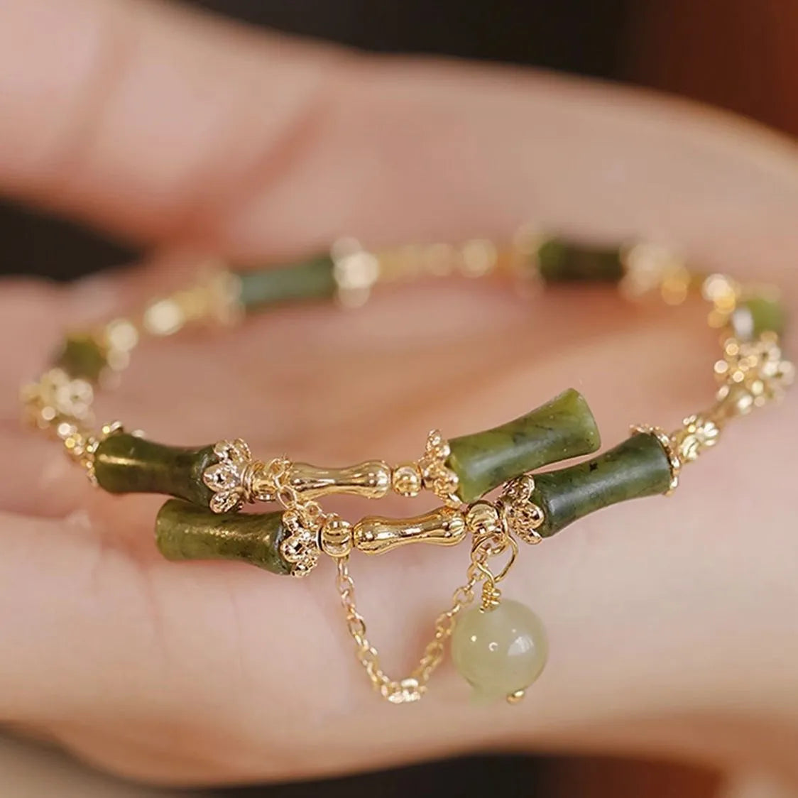 Women's plum wine coloured glaze bamboo joint bracelet with baking varnish finish.