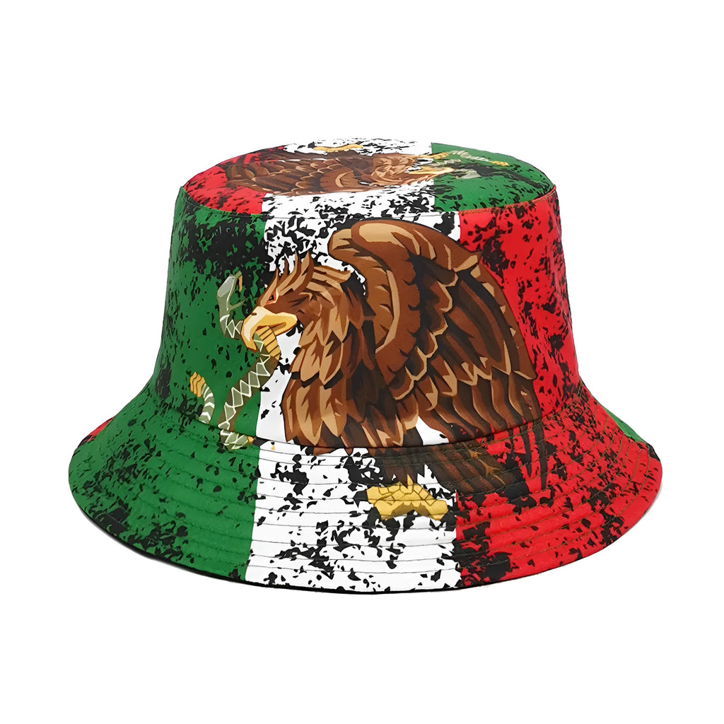 Retro bucket hat with eagle pattern in polyester fabric for sun protection