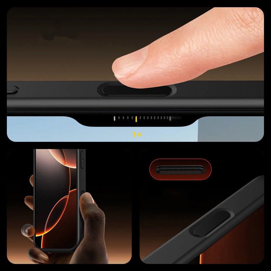 Black transparent magnetic phone case with airbag protection for iPhone 16 models