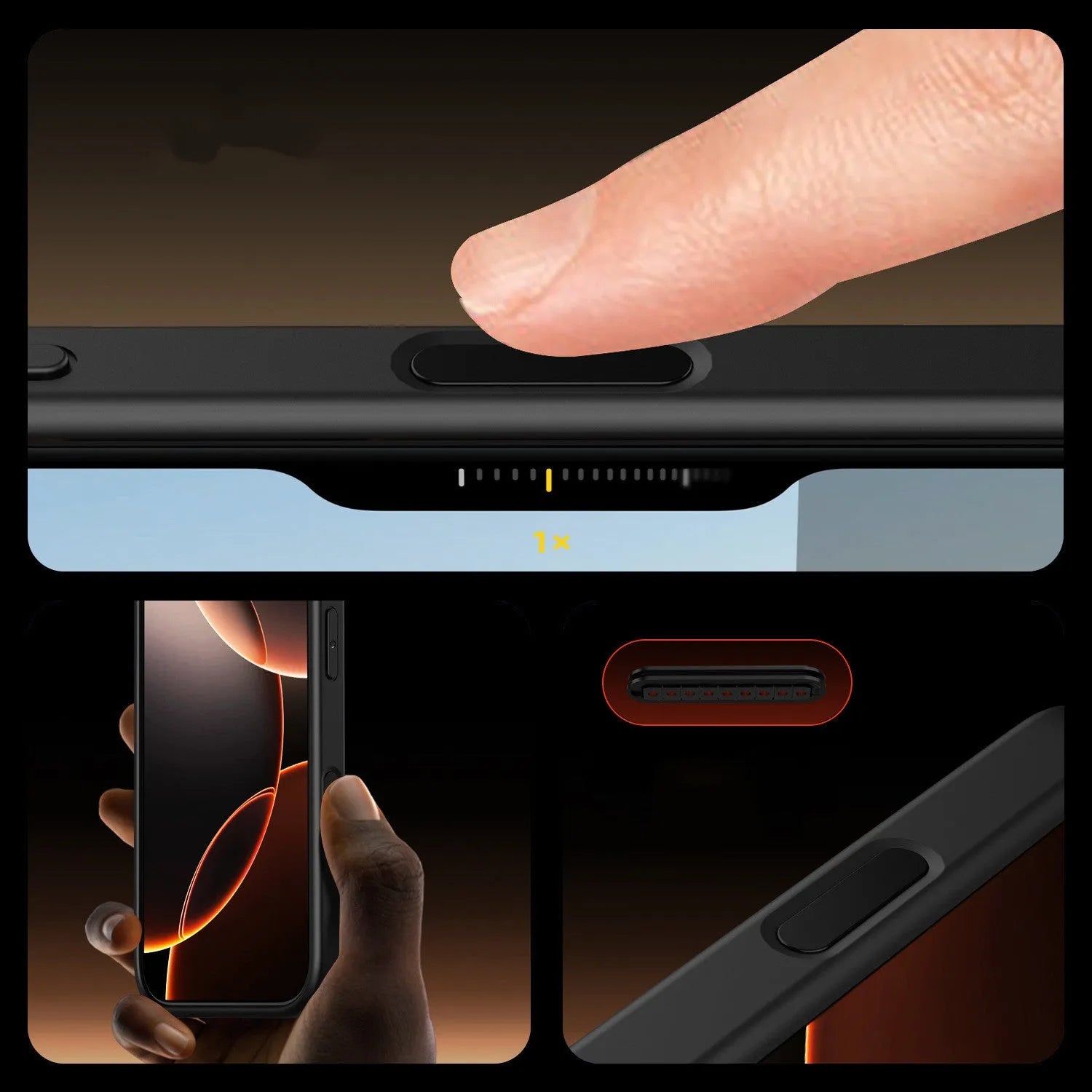 Black transparent magnetic phone case with airbag protection for iPhone 16 models