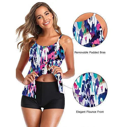 Women's full coverage bikini set with high waisted briefs in black, available in sizes S to 2XL
