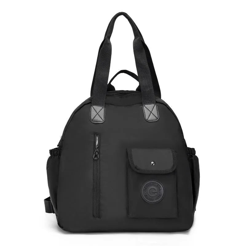 Large capacity nylon outdoor backpack with sandwich pocket design in black colour option