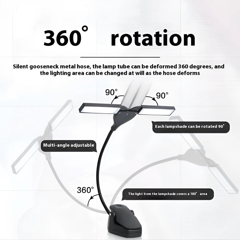 Black music stand lamp with 28 soft lights for sheet music illumination