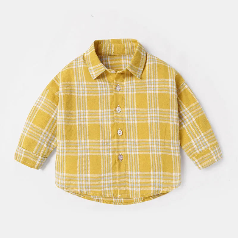 Boy's casual cotton lattice shirt in long sleeve design, available in multiple colours and sizes.
