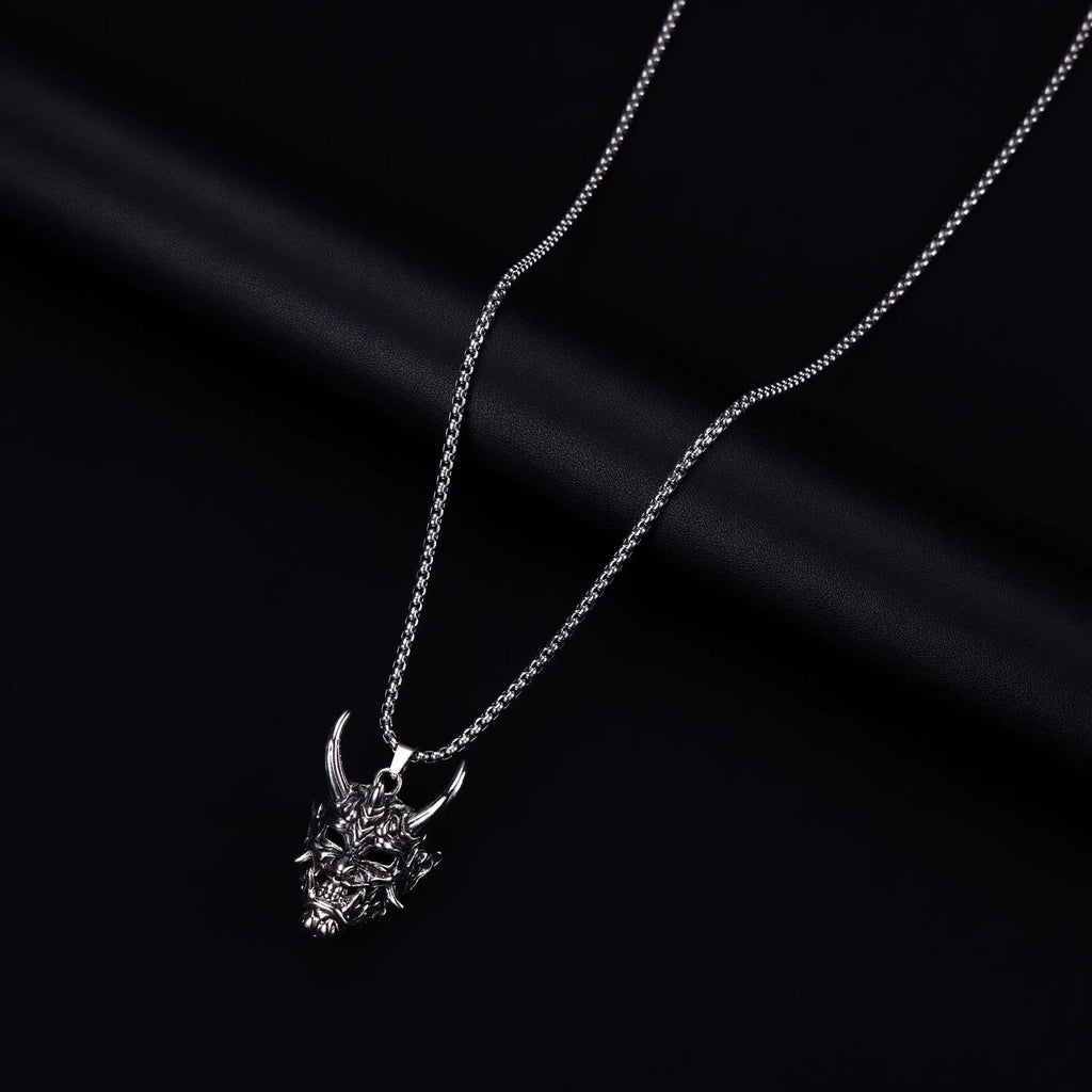 Men's vintage silver necklace with detailed zinc alloy pendant measuring 40mm wide by 27mm high