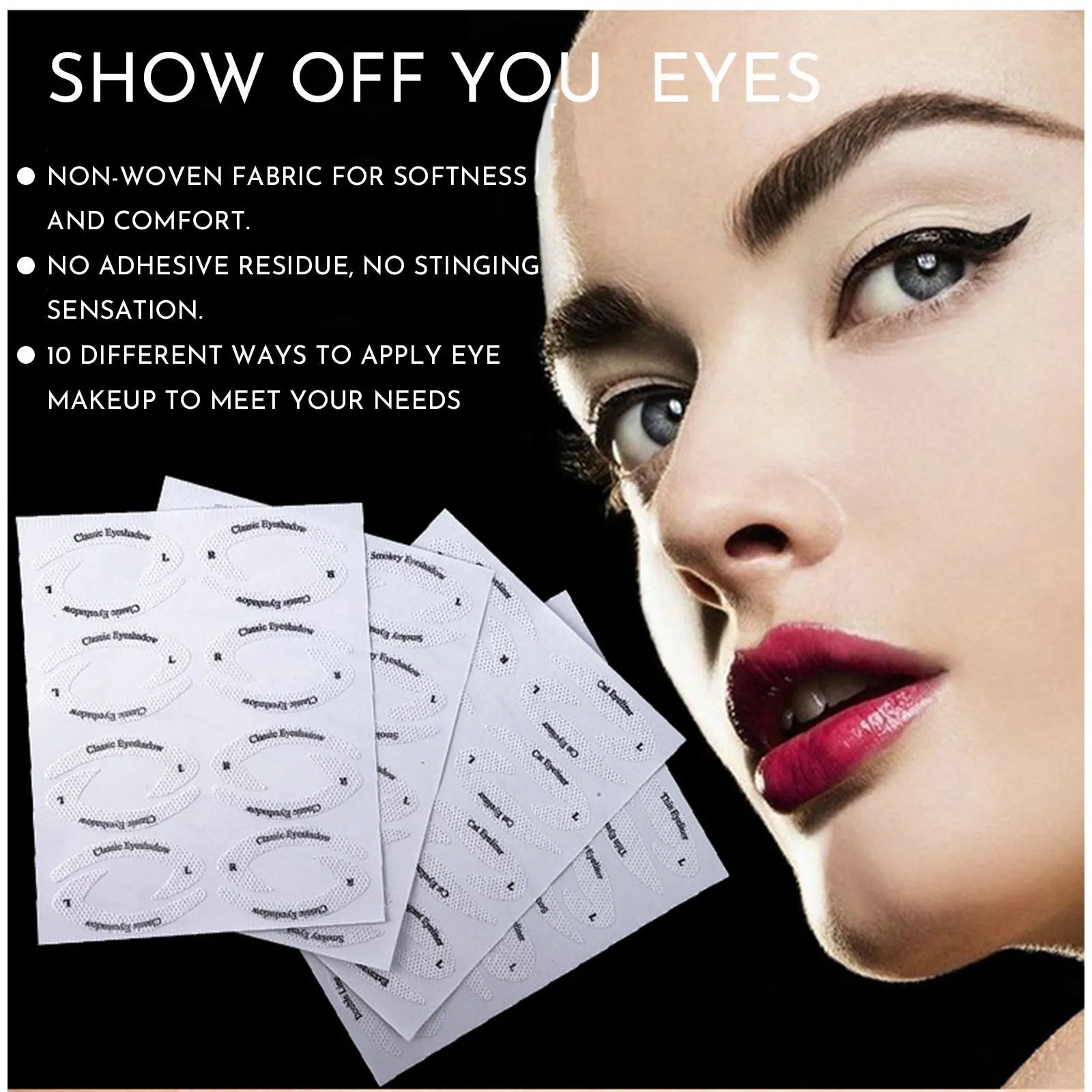 Four reusable eyeliner stencils for creating winged eyeliner and eyeshadow looks