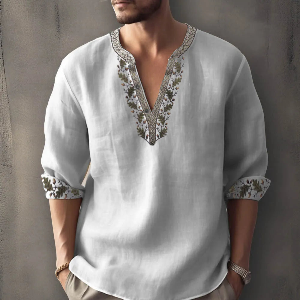 British style striped long sleeve shirt in bamboo hemp fabric for summer.