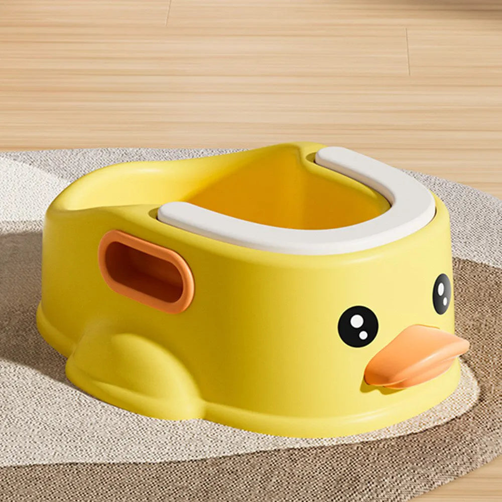 Blue PVC duck-shaped bathtub for washing dogs and cats on a bathroom floor.