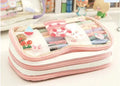 Transparent TPU pen bag with heart and rabbit pattern in red or pink colour options