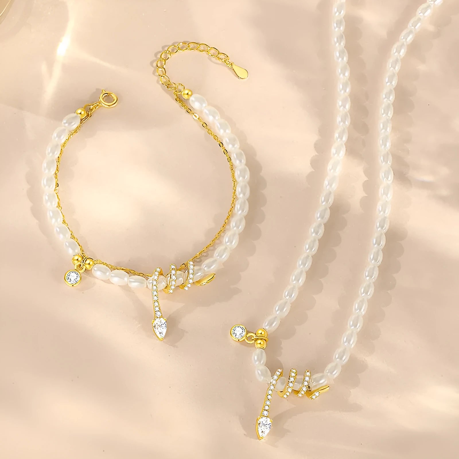 Women's 925 silver pearl snake bracelet in gold tone and white gold colour options