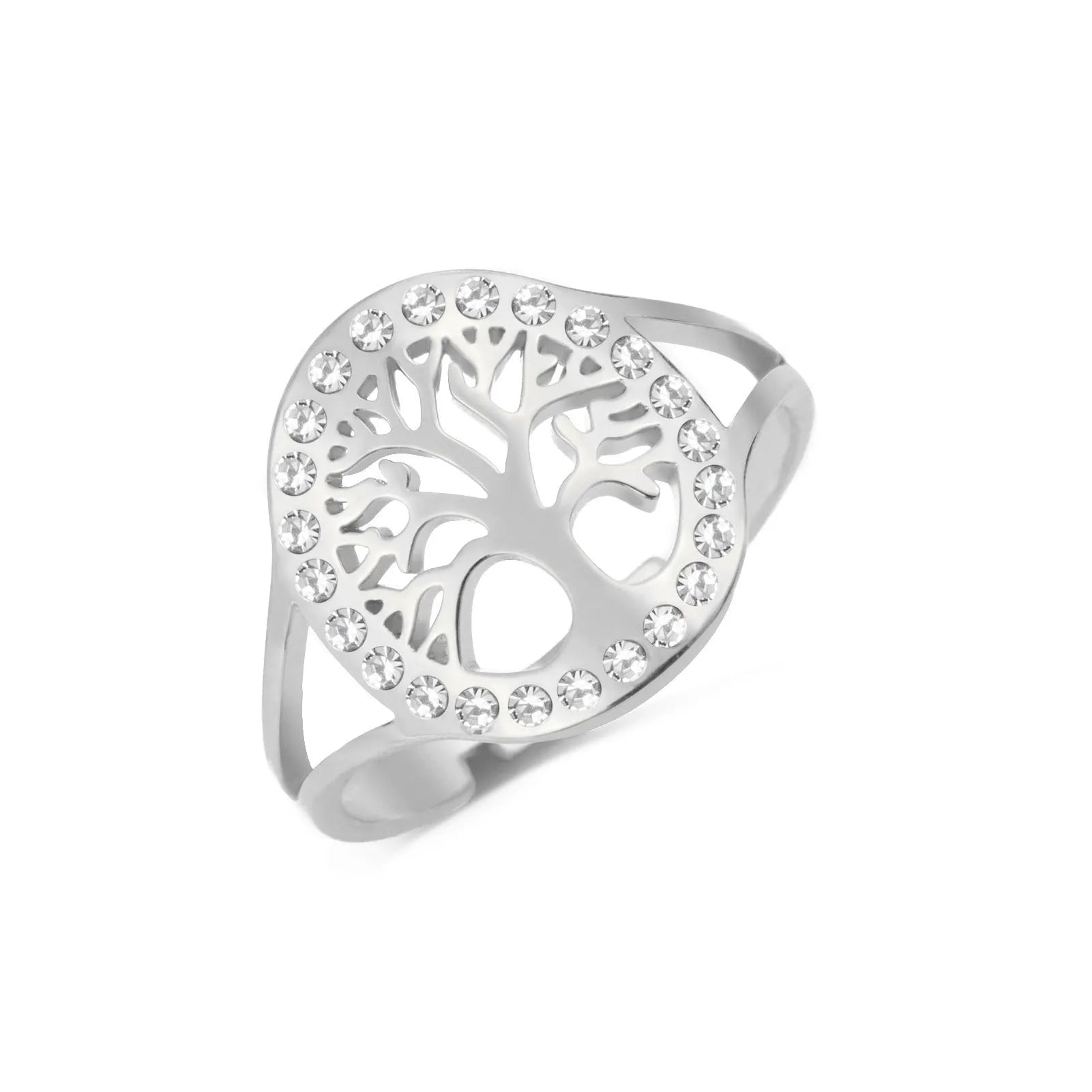 Hollow tree open ring stainless steel gold colour adjustable fit
