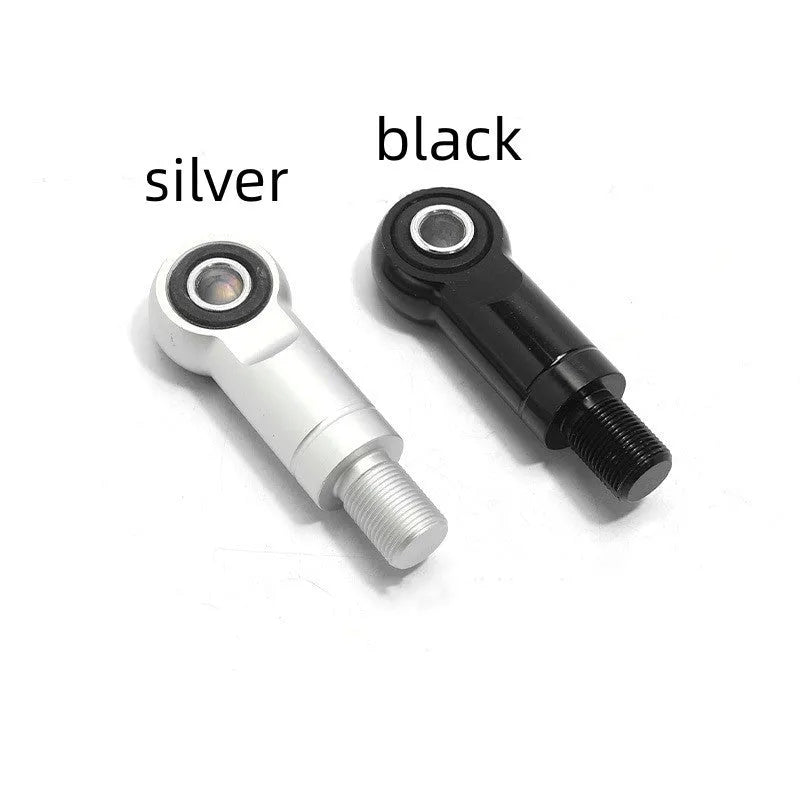 Aluminium alloy motorcycle shock absorber conversion round head in 16mm diameter, shown in black and silver finishes.