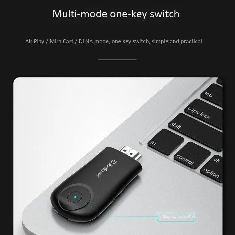 Black wireless screen mirroring device with HDMI port for phone to TV sharing
