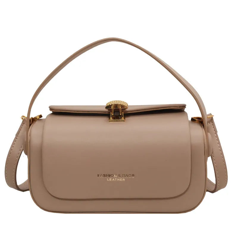 Women's PU leather shoulder messenger bag with personalised letter detailing in beige colour
