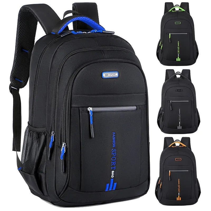 Men's solid colour nylon computer backpack with sewing thread detail, 36-55L capacity, air pillow belt