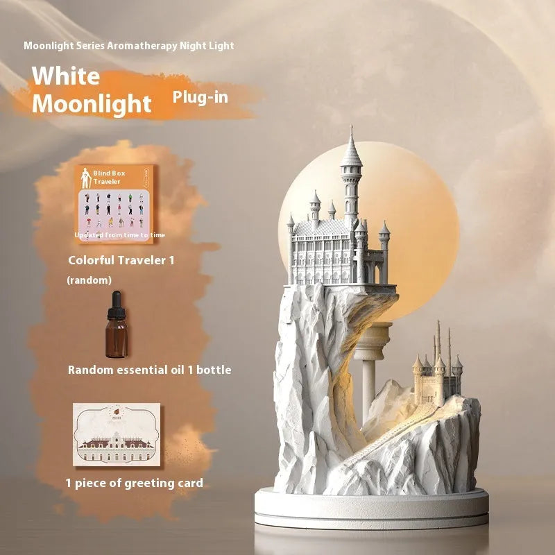 Small white composite gypsum desk lamp with a plug and wire-controlled switch.