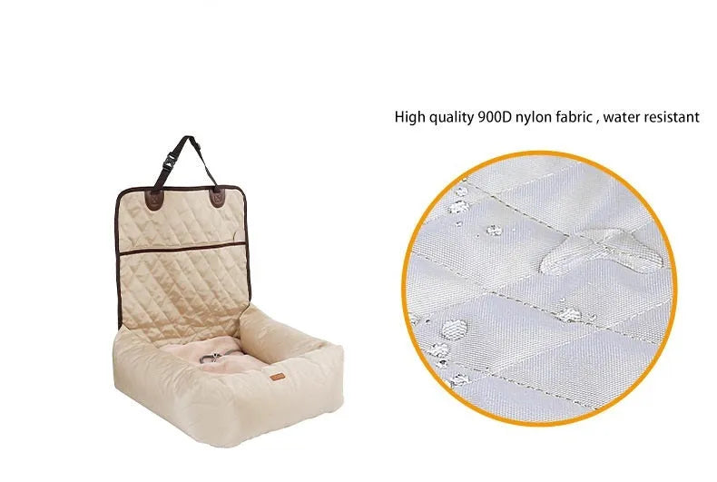 Pet dog carrier folding car seat pad in beige with thickened padding, 60x50x61 cm, non-slip Oxford cloth base