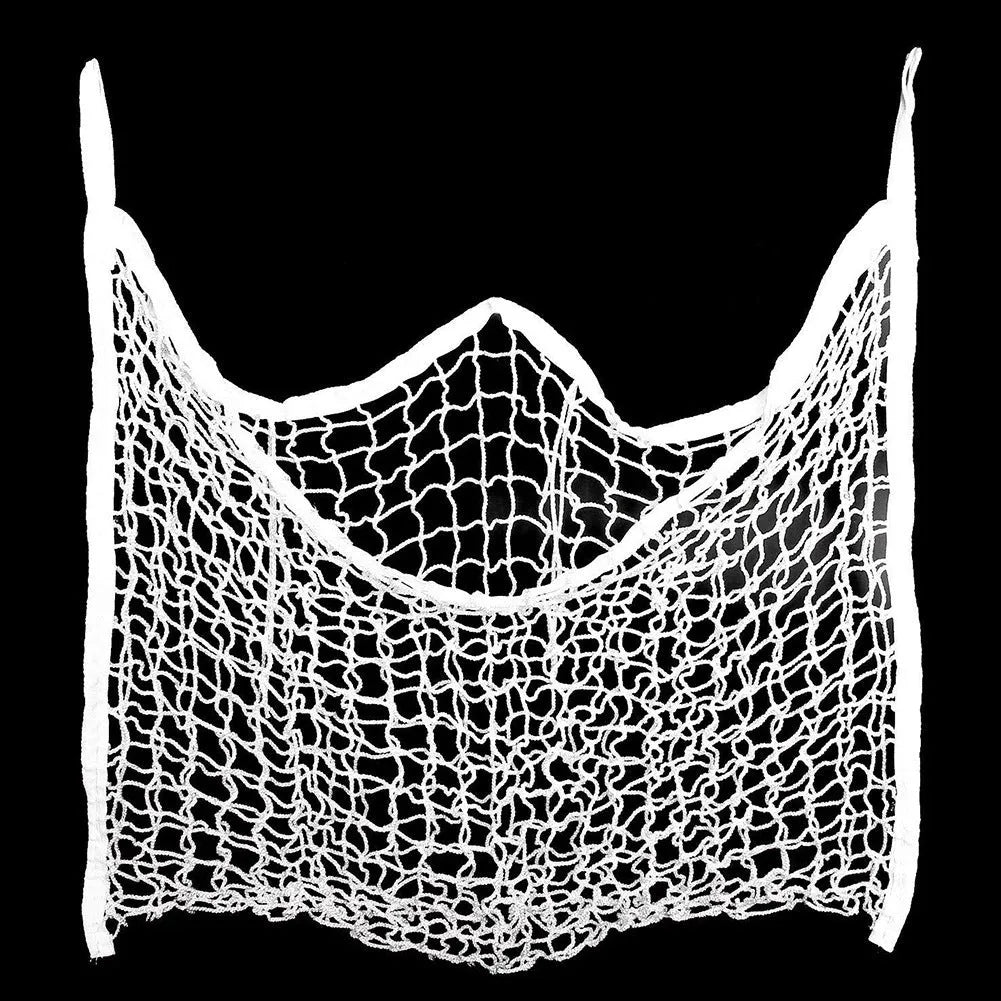 Woven black and white PE rope horse hanging feeding bag in various sizes for cattle and sheep.