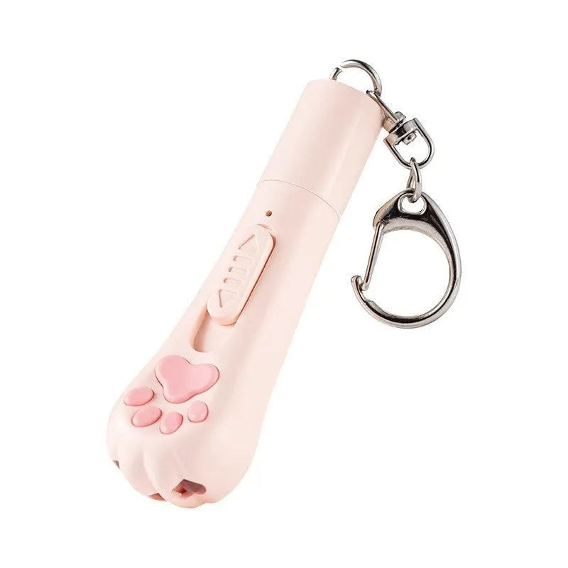 Rechargeable cat pen light toy with teaser attachment in pink, cream white, or sky blue
