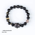 Handmade national style bracelet with lying rabbit charm made from jin yaoshi, agate, and brass.