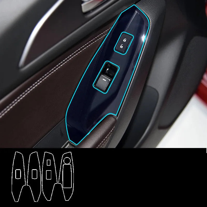 Set of four TPU protective films for a 14-19 car door control panel and glass switch