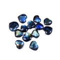 Natural pulled feldspar crystal heart pendant with handle design in blue moonlight colouration showing size options