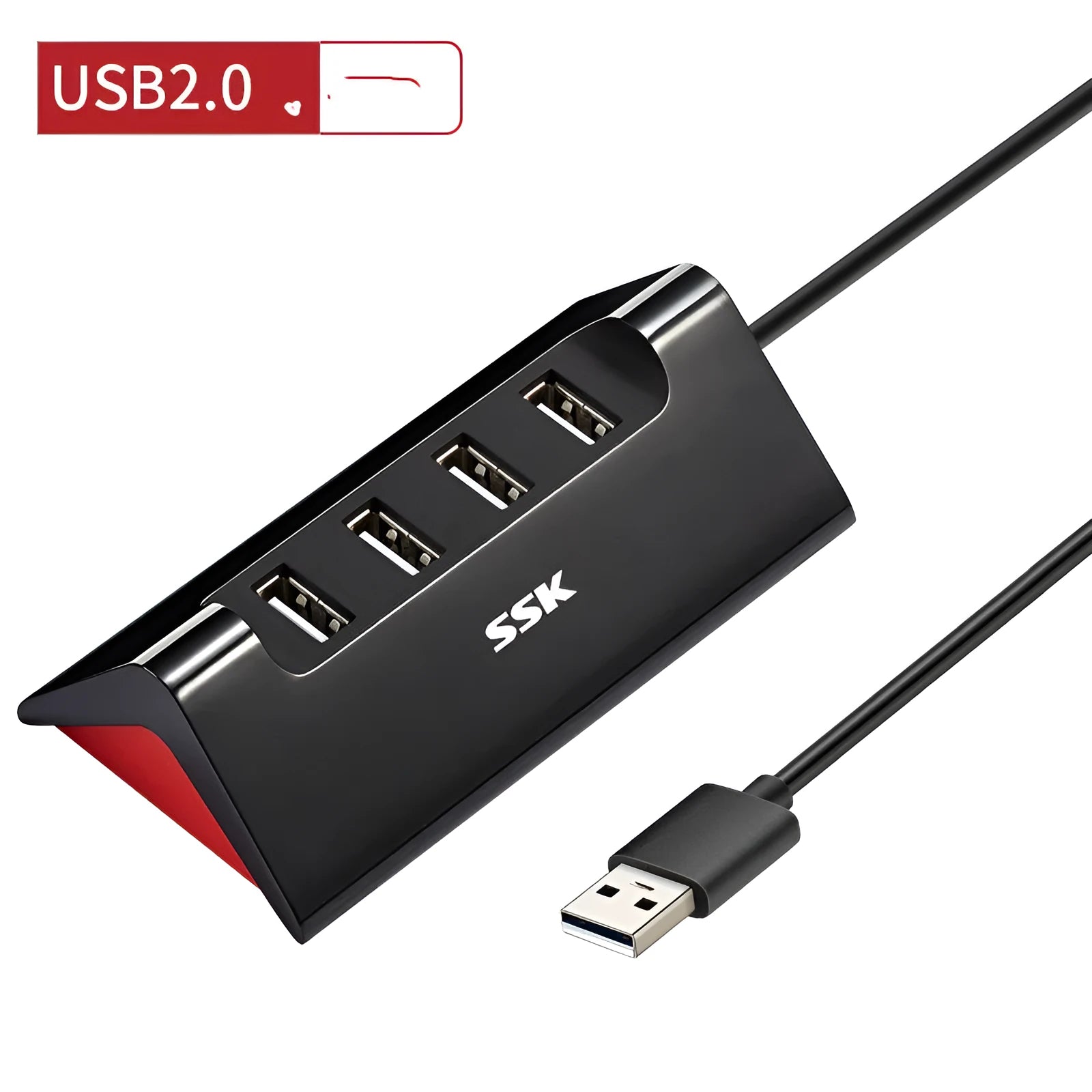 Black USB expansion dock with four ports and micro USB power connector
