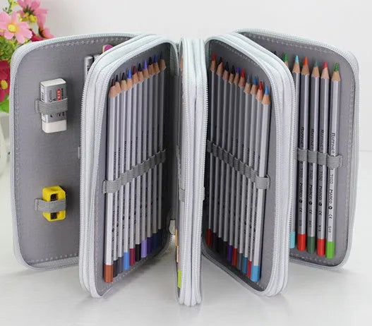 Oxford cloth pencil case in black with 20x12.5x8.2cm dimensions for holding 72 or 48 colour pencils and brush pens