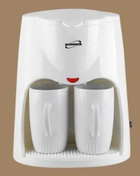 Automatic double cup American coffee machine in black with two 180ml glass cups and a spoon