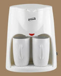 Automatic double cup American coffee machine in black with two 180ml glass cups and a spoon