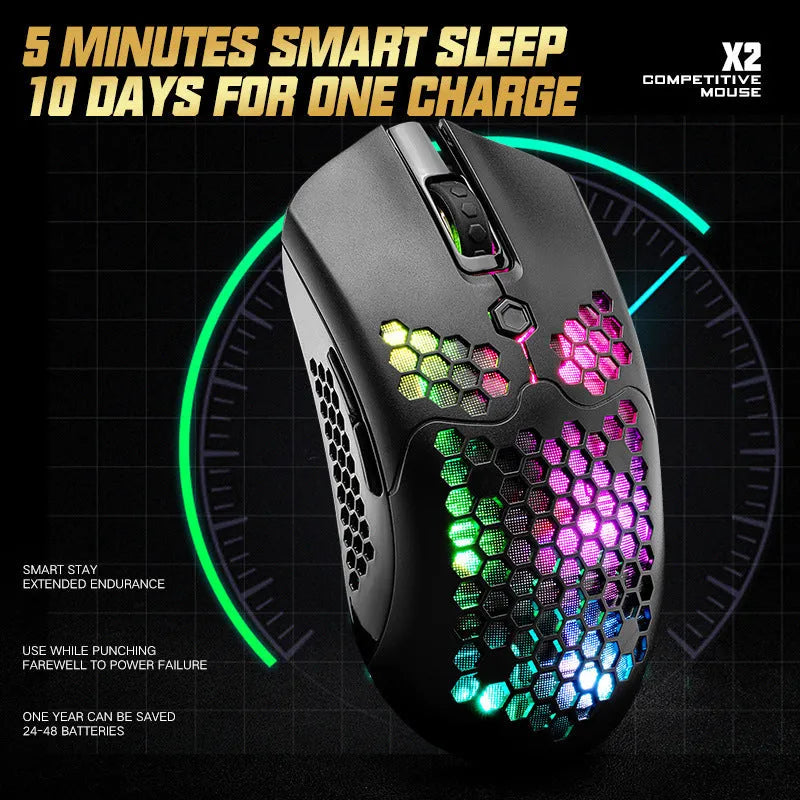 Free Wolf X2 wireless RGB gaming mouse in multiple colour options on gaming desk