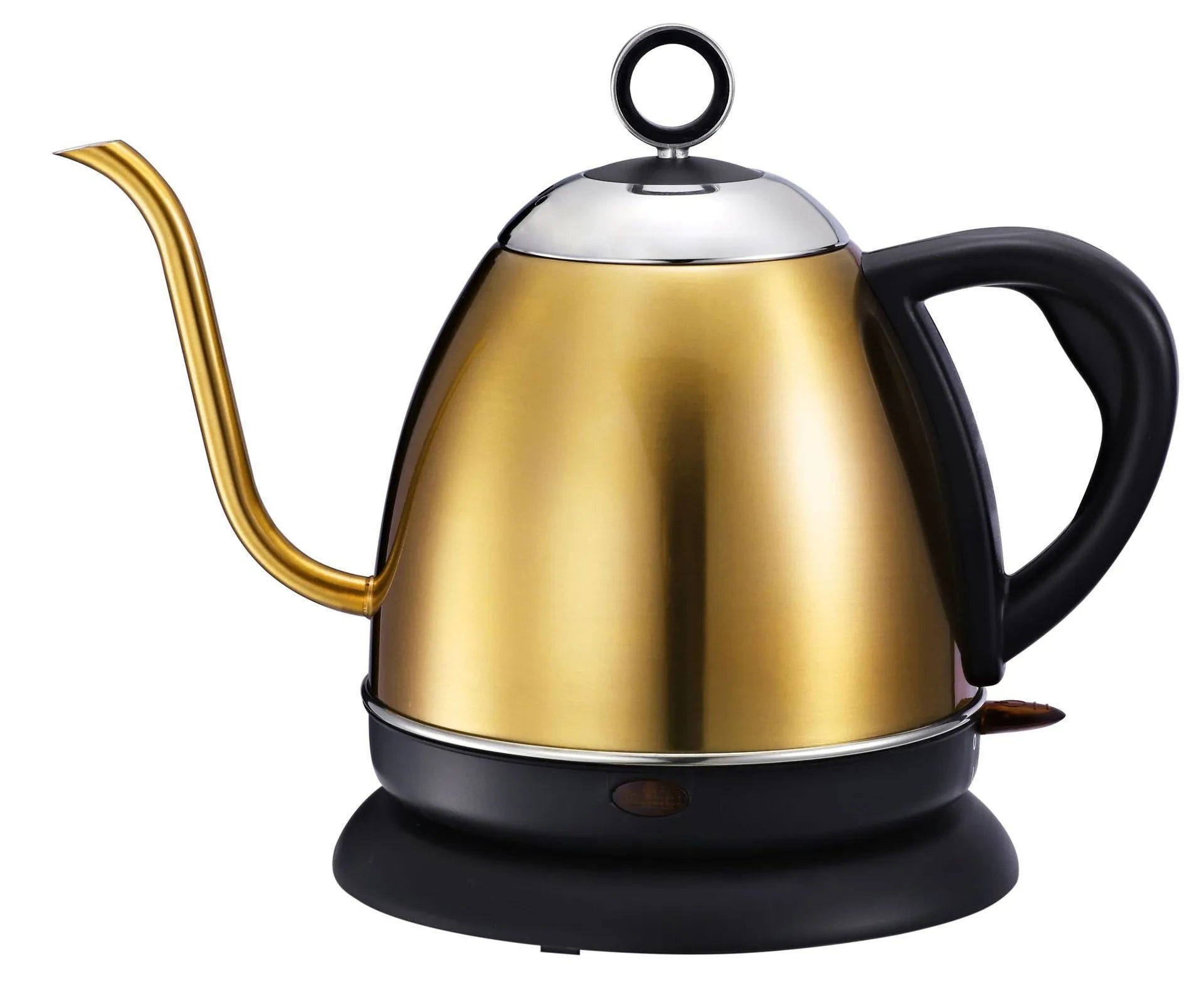 Automatic stainless steel kettle with touch controls in gold colour showing 1.0 litre capacity markings