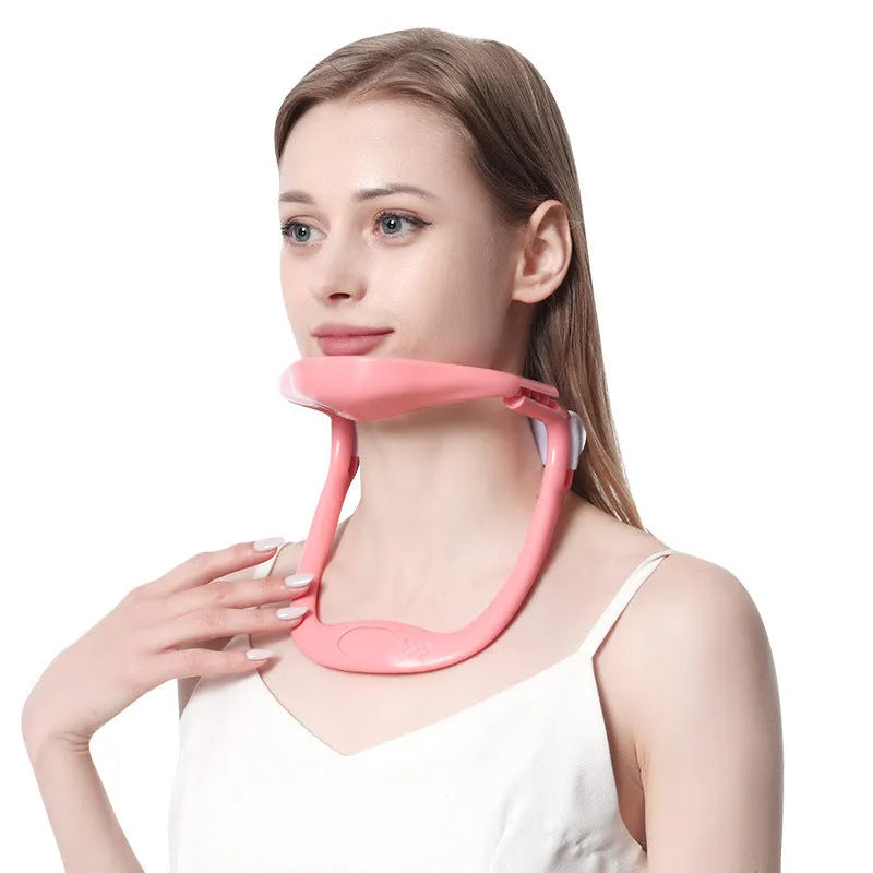 White PP plastic neck brace for cervical spine forward posture support and correction.
