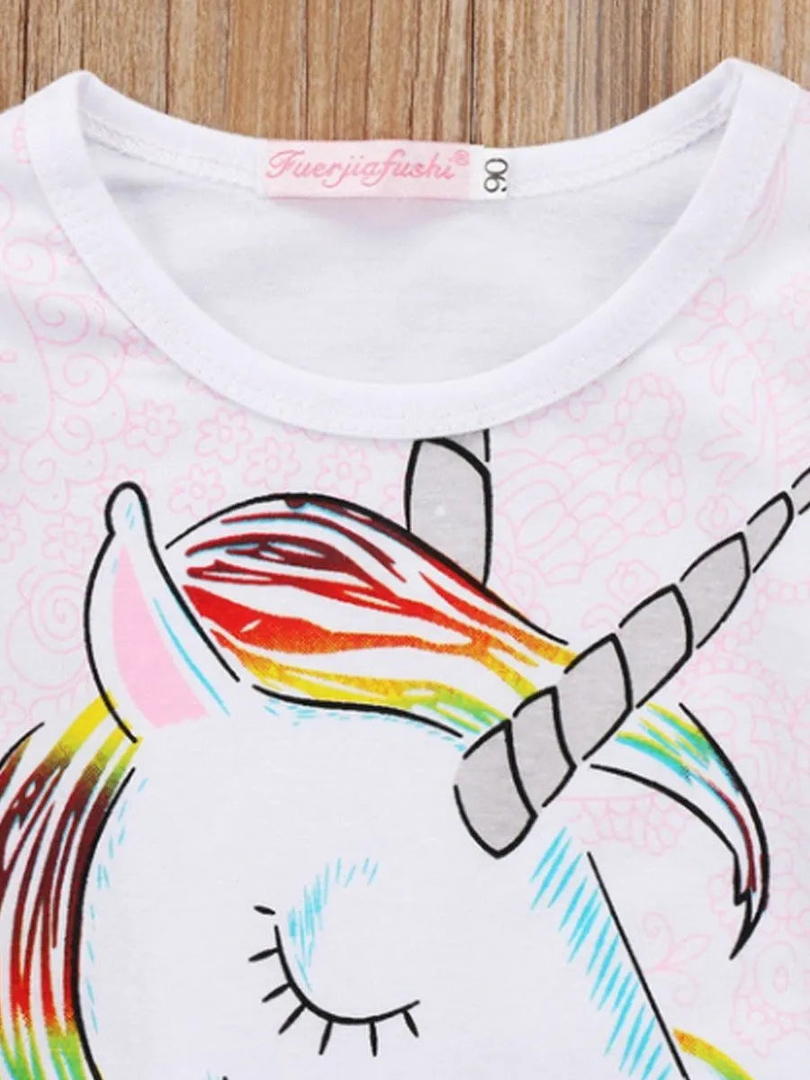 White children's T-shirt with stereo horse hair print, long sleeve round neck cotton top