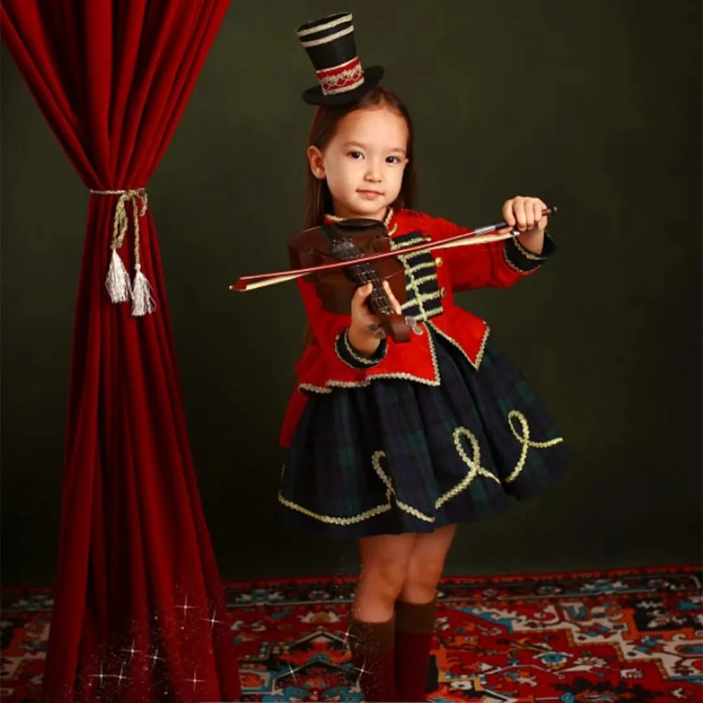 Children's polyester princess dress in red check skirt Gabon style for girls sizes 80-150cm