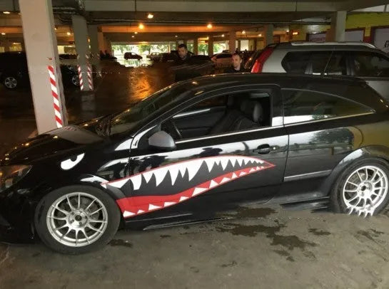 Shark design car window sticker on vehicle glass showing 150cm width PVC construction