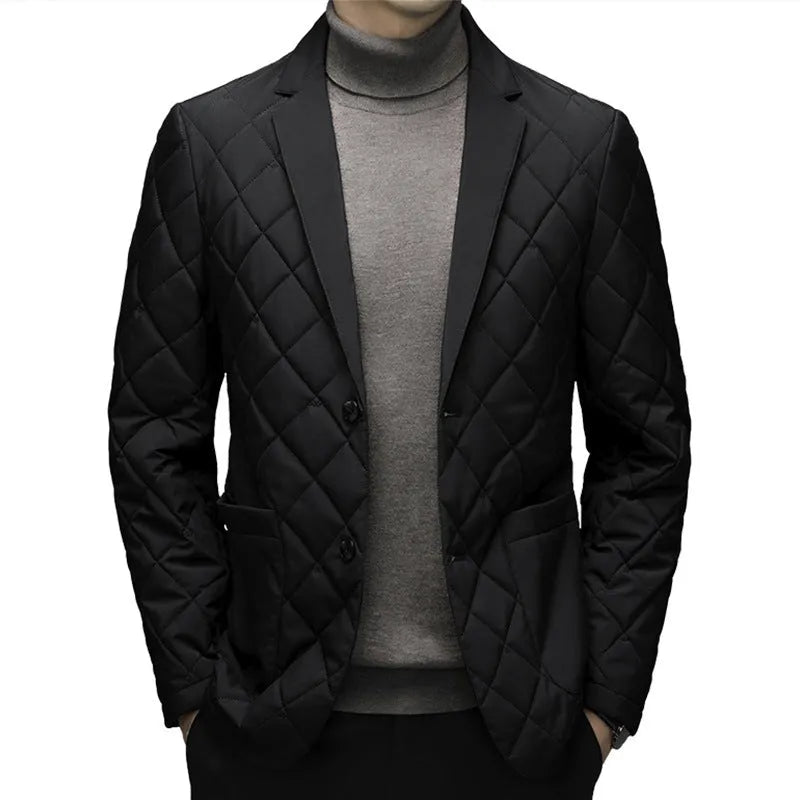 Men's winter down jacket with lapel styling and side seam pockets in solid colours