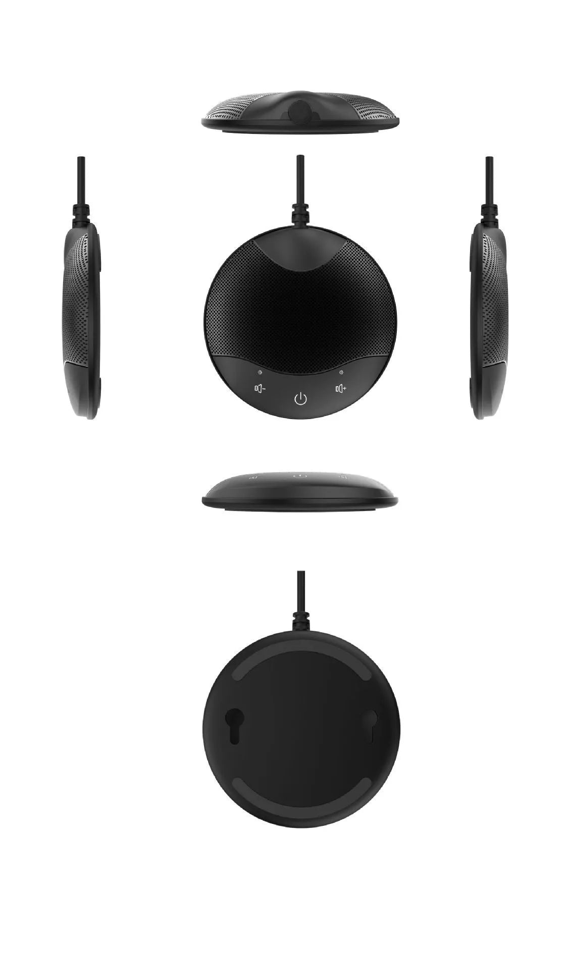 Black USB condenser microphone for conferences and gaming, dimensions 9x9x1.7cm