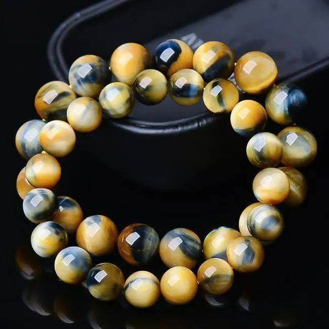 Handmade fantasy tiger eye agate bracelet with round beads in unisex geometric design