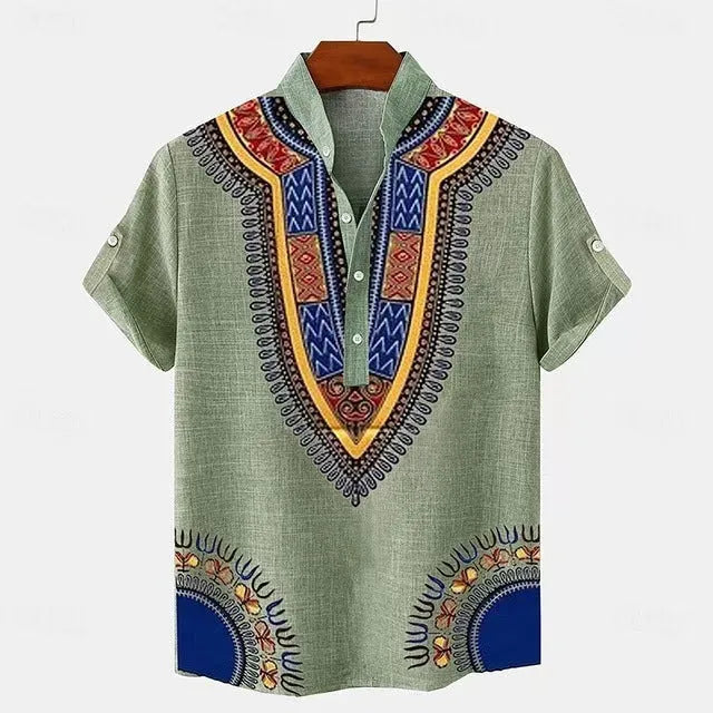Men's loose fit casual shirt with stripe pattern in polyester fabric showing colour and sizing options