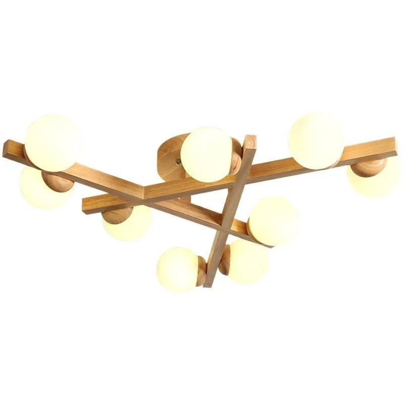 Nordic wooden style ceiling lamp with three adjustable light heads