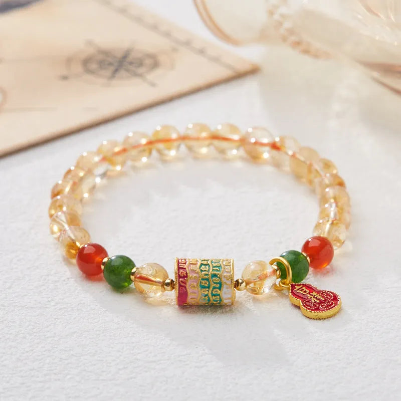 Citrine five-sutra crystal bracelet with hand-woven construction and 6mm geometric beads