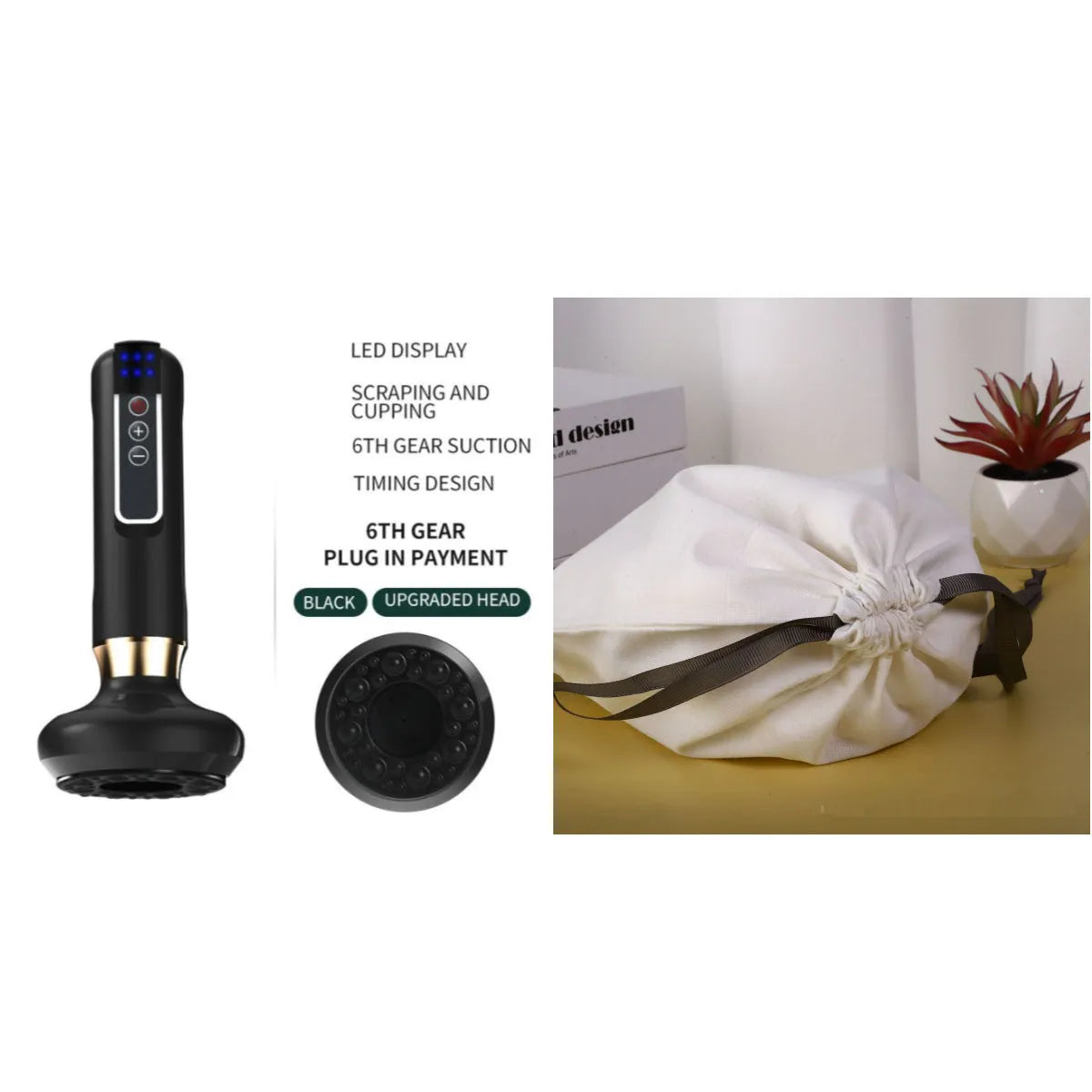 Green electric vacuum cupping massager with USB charger and essential oil head